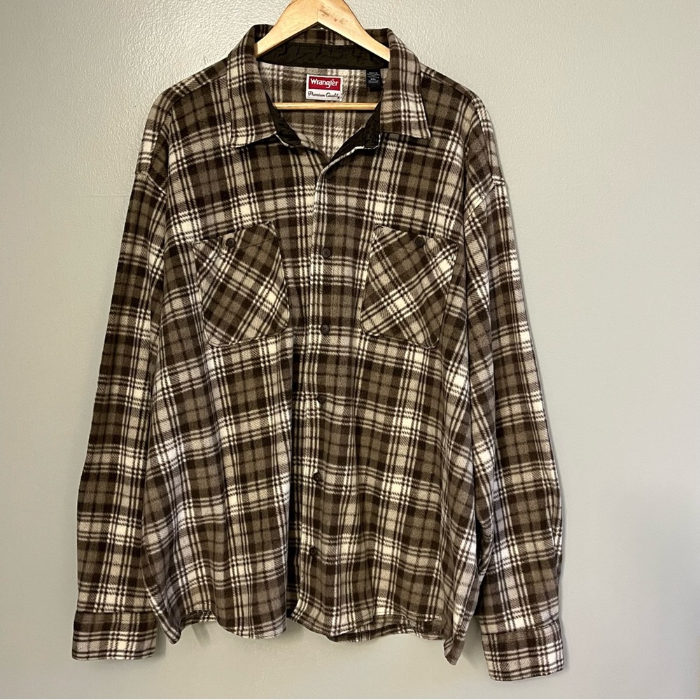 Wrangler Premium Quality Mens Brown White Plaid Long Sleeve Flannel Fleece 3XL
